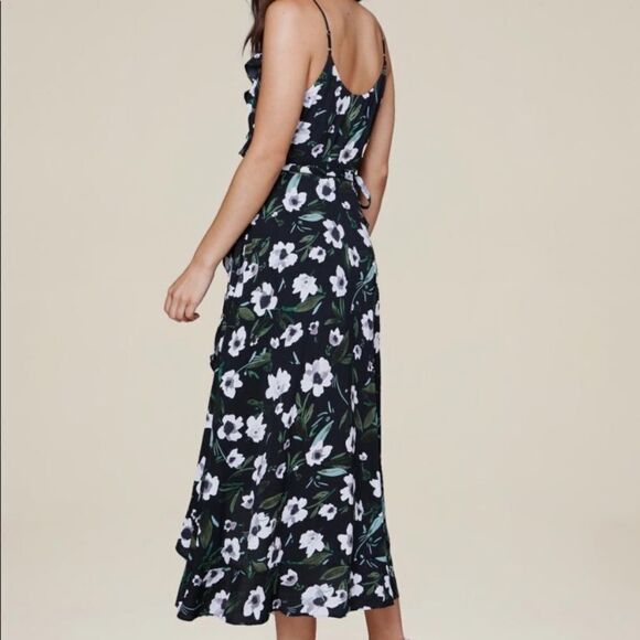 Bebe Floral Print Ruffle Hi-Lo Wrap Dress Cottage Core Feminine Festival Dress - Picture 2 of 12